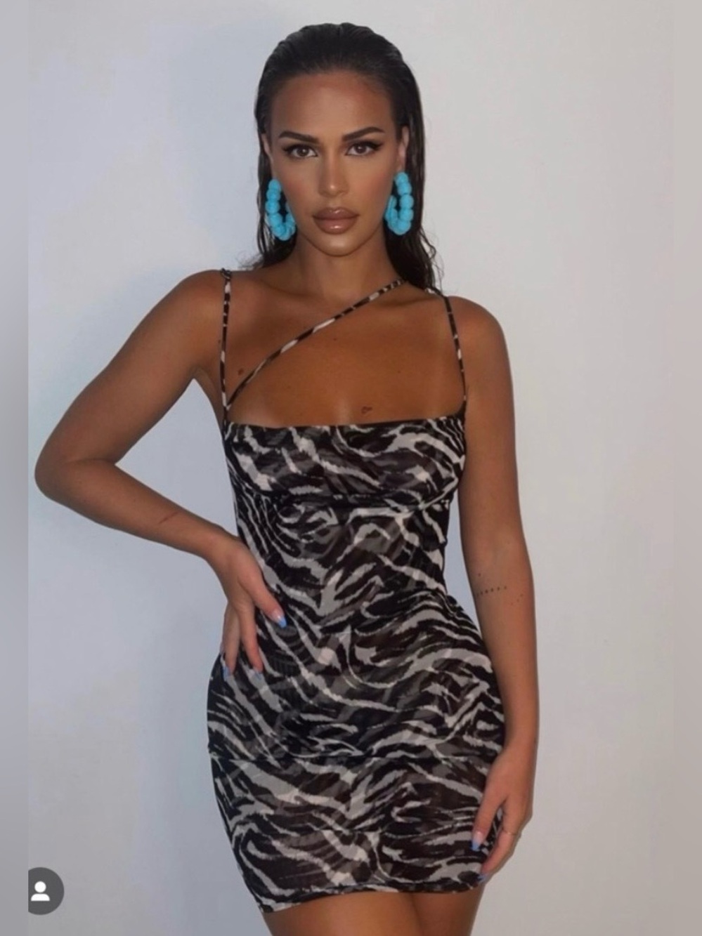 Naked wardrobe Black & White Zebra Print Bodycon Dress